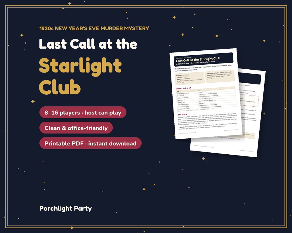 Last Call at the Starlight Club: 1920s New Year's Eve Murder Mystery Party Game: product preview