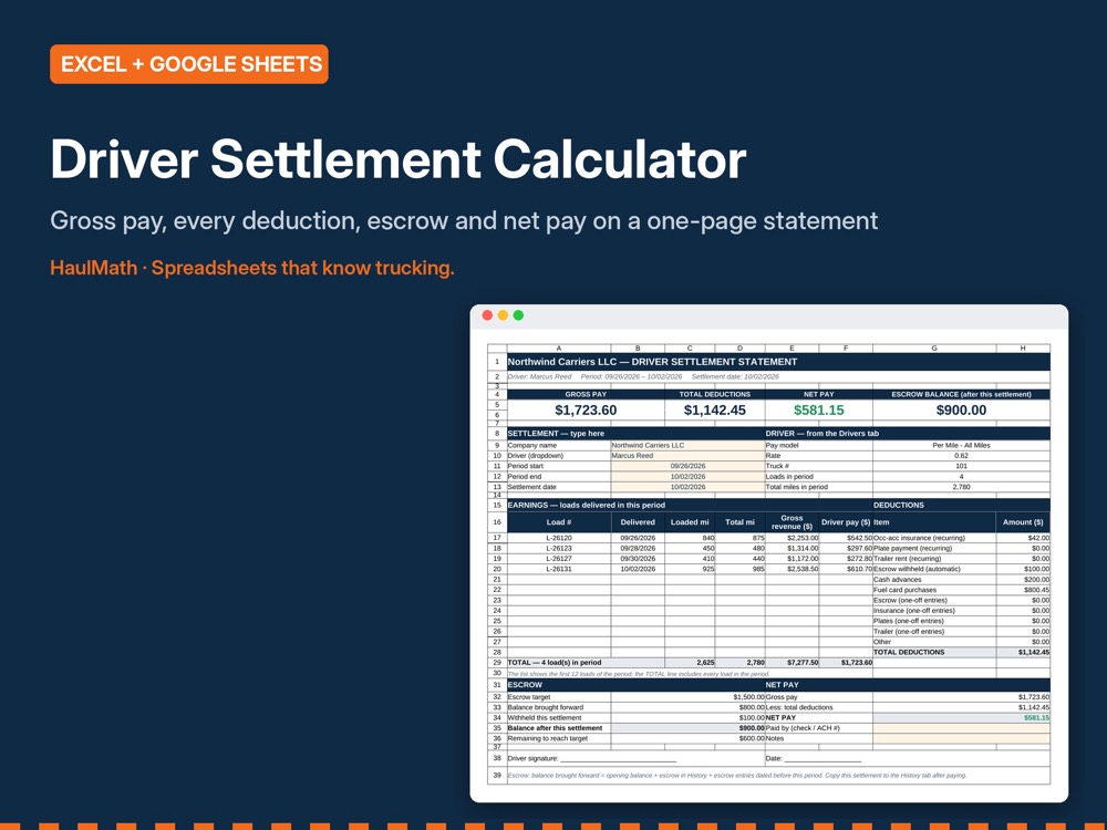Driver Settlement Calculator preview